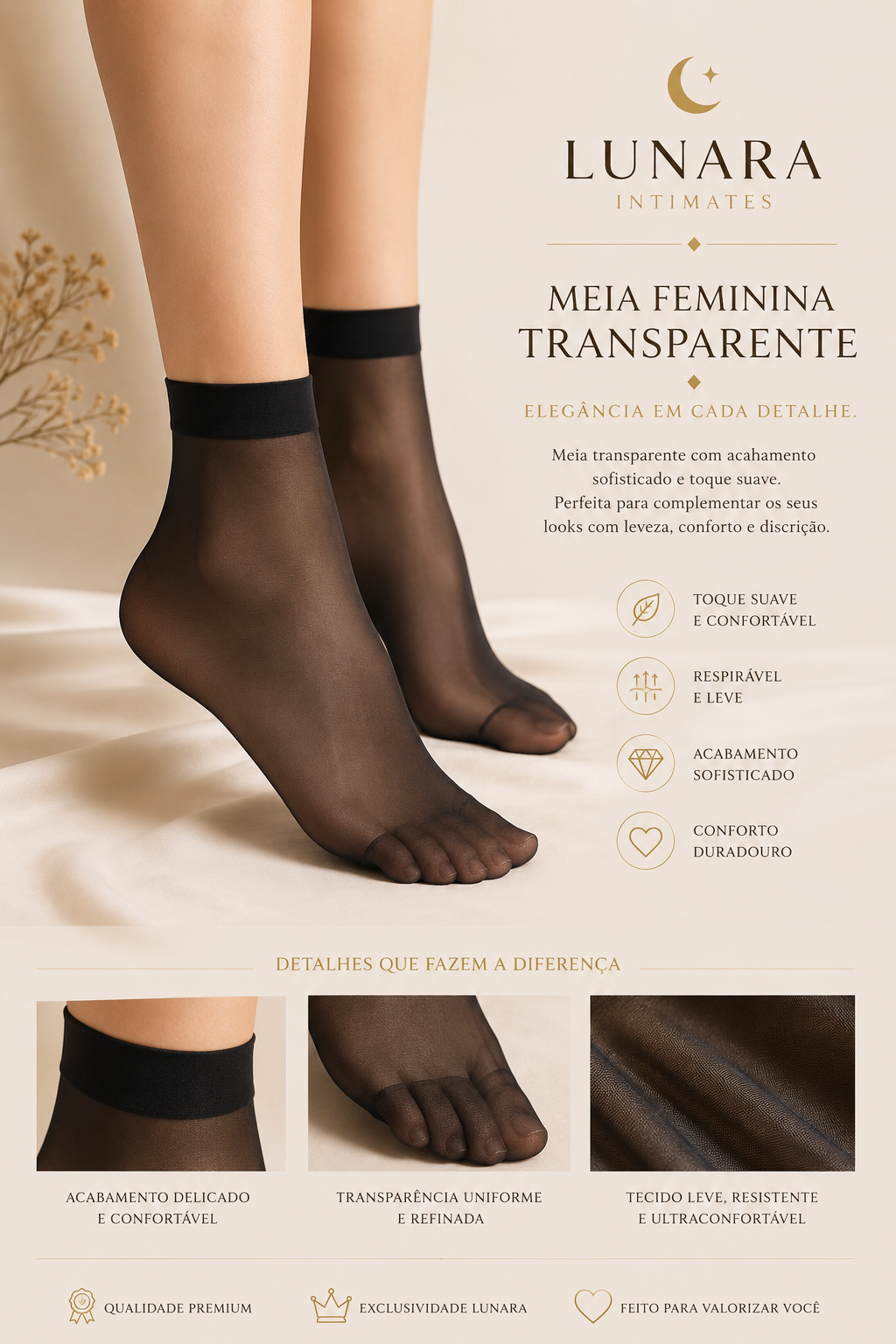 Meia transparente Lunara Confort Escura