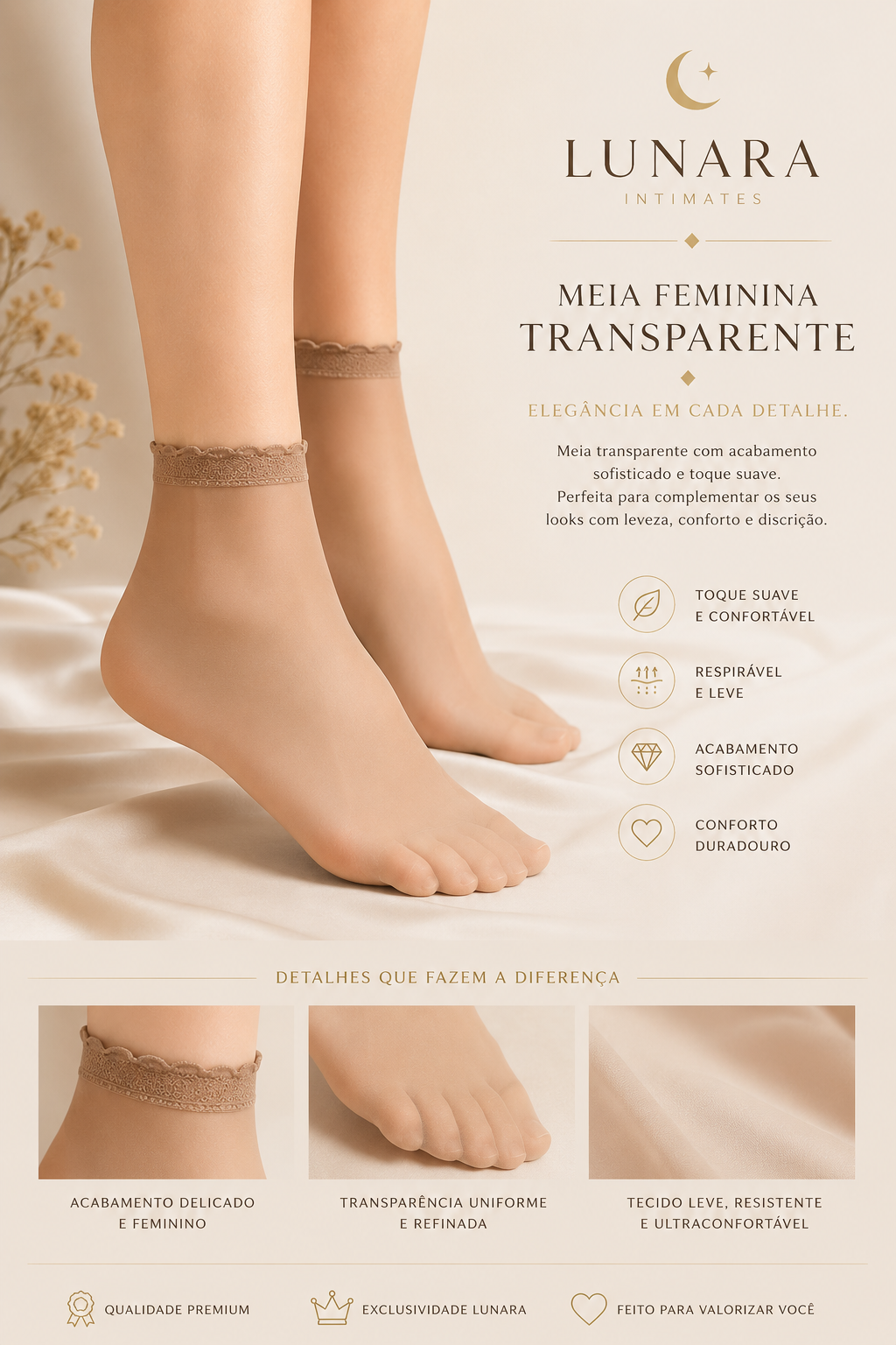 Meia Transparente Lunara Confort Clara